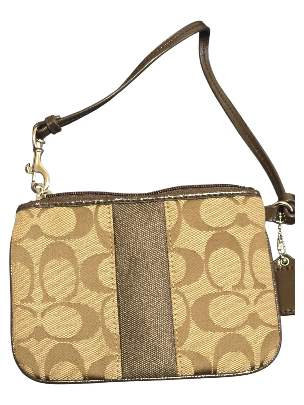 Coach Signature Canvas Small Wristlet in Khaki/Brown - Picture 3 of 7